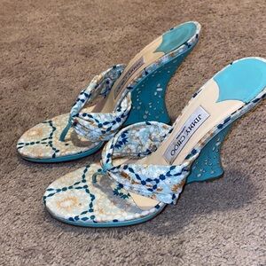 Jimmy Choo Teal and Cream Patterned Heels